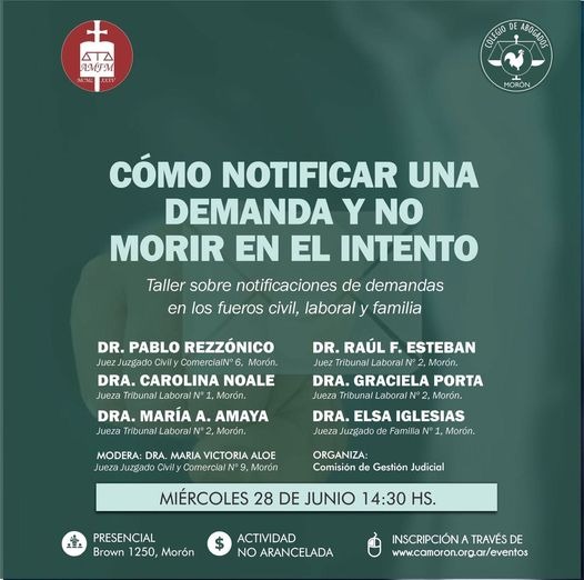 TALLER «Cómo notificar una demanda y no morir en el intento»* EN EL COLEGIO DE ABOGADOS DE MORON