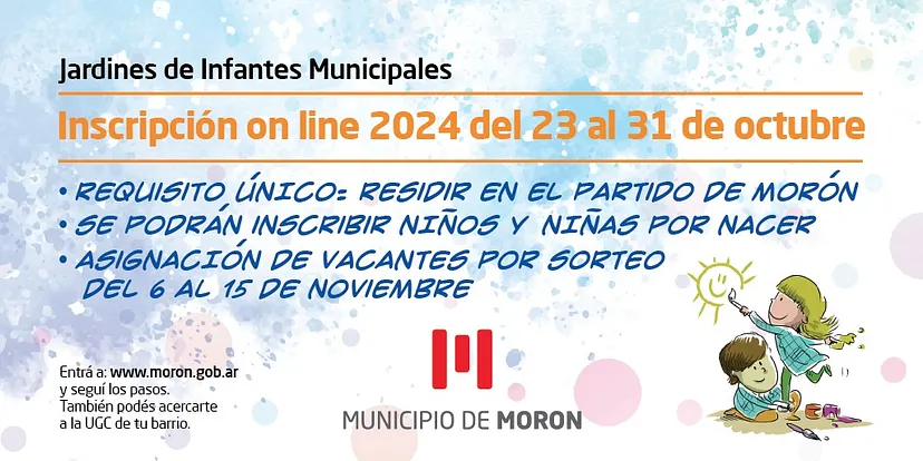 Morón: Se abre la preinscripción 2024 para los jardines municipales