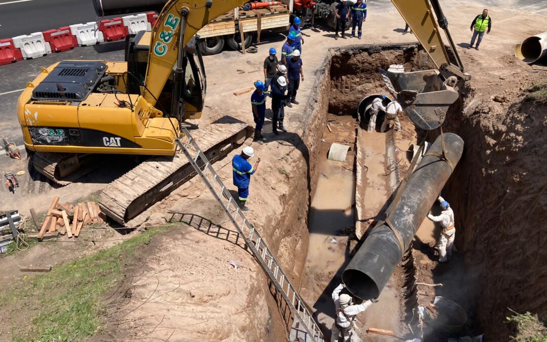 AySA finalizó la reparación de la cañería maestra en la colectora de Acceso Oeste en Morón