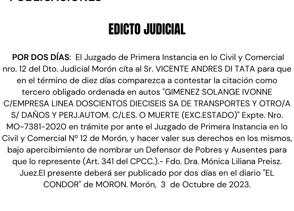 PUBLICACIONES:    EDICTO JUDICIAL
