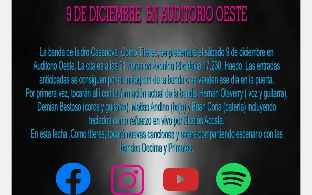 «COMO TÍTERES» SE PRESENTARÁ EN AUDITORIO OESTE