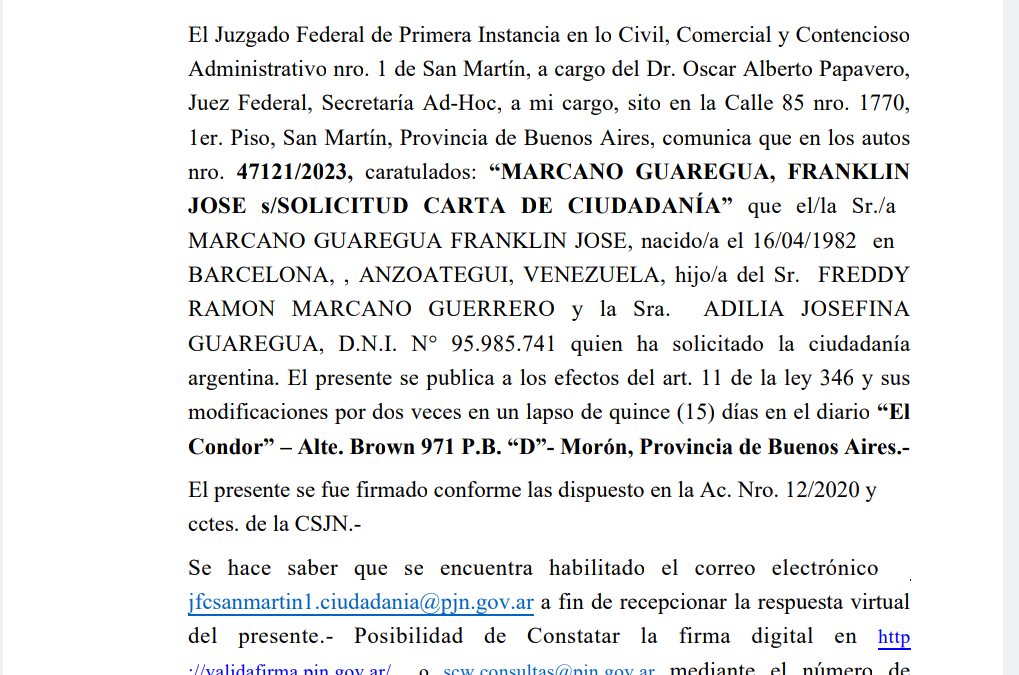 PUBLICACIÓN DE EDICTO JUDICIAL