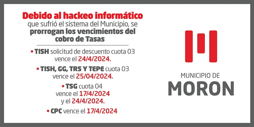 MORÓN: SE PRORROGAN LOS VENCIMIENTOS DE LAS TASAS MUNICIPALES