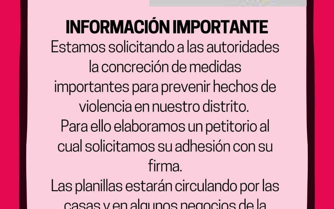 VECINOS DE EL PALOMAR JUNTAN FIRMAS PARA SOLICITAR MAYORES MEDIDAS DE PREVENCION EN SEGURIDAD