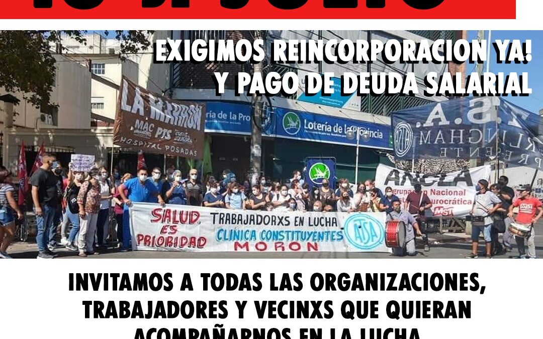 MORÓN: TRABAJADORES DE LA SALUD DE LA EX CLINICA CONSTITUYENTES SE CONCENTRAN PARA RECLAMAR SU SITUACION LABORAL