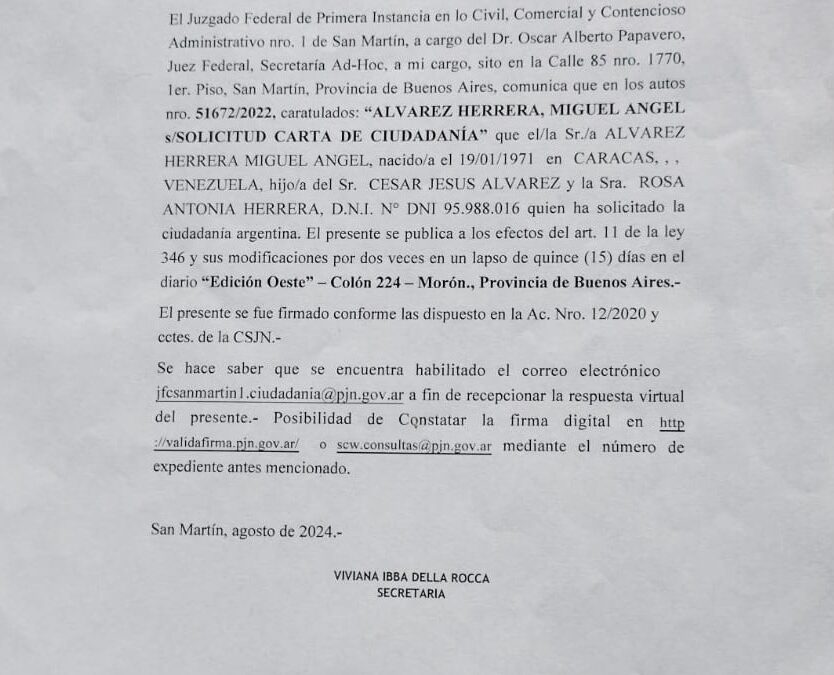 EDICTO JUDICIAL: SOLICITUD DE CIUDADANÍA