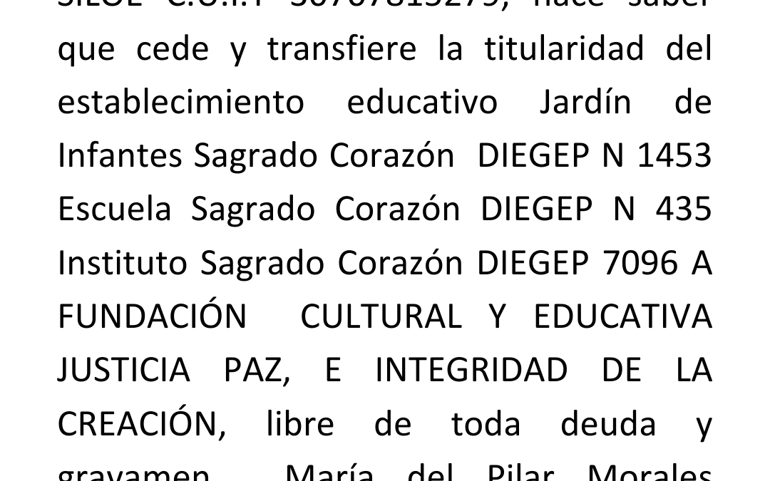 EDICTO JUDICIAL :  CESIÓN Y TRANSFERENCIA DE TITULARIDAD
