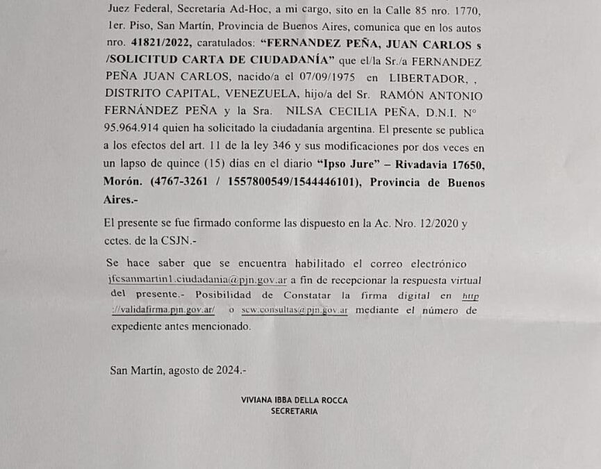EDICTO JUDICIAL: SOLICITUD CARTA DE CIUDADANÍA