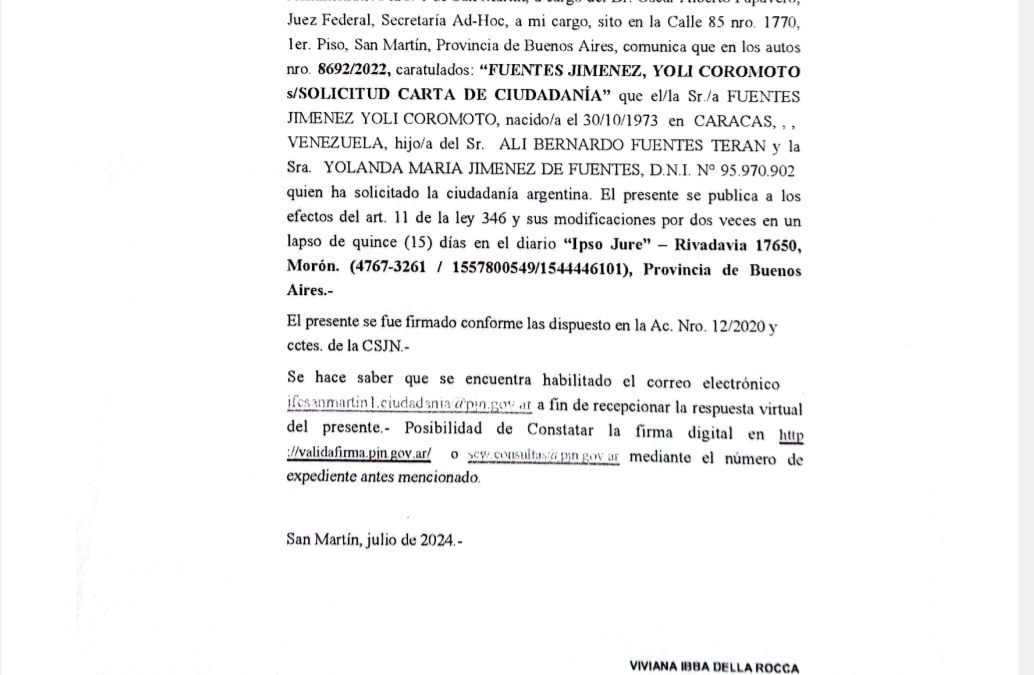 EDICTO JUDICIAL: SOLICITUD CARTA DE CIUDADANÍA