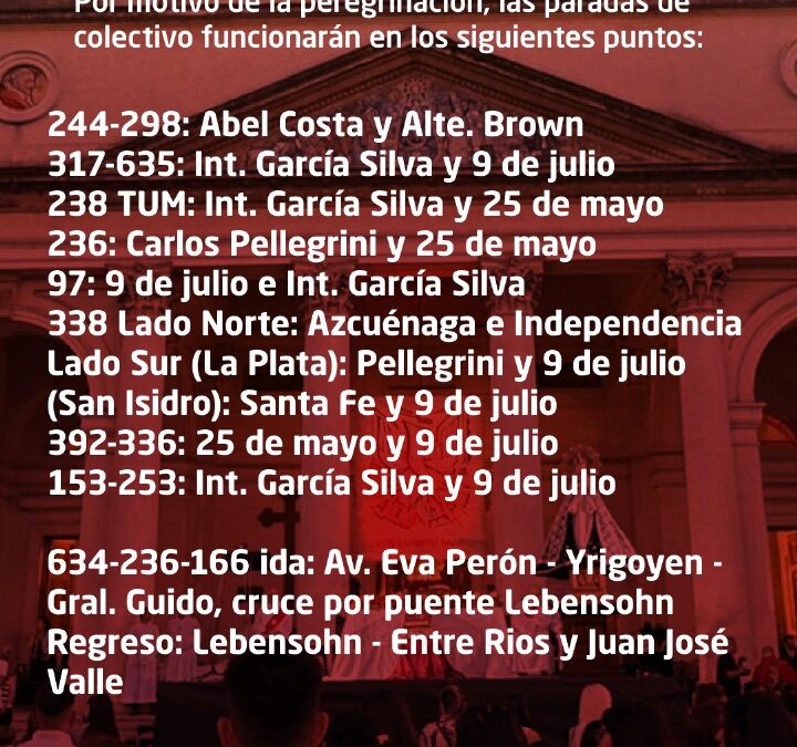 PEREGRINACIÓN A LUJÁN: PARADAS Y CRUCES VEHICULARES  AUTORIZADOS