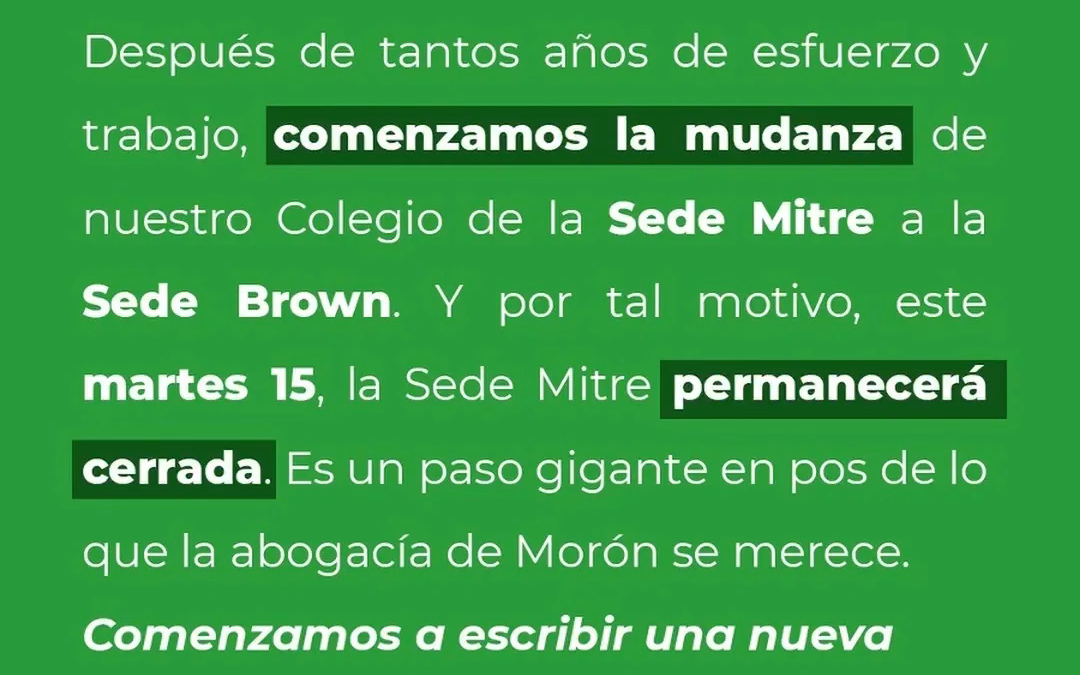 COLEGIO DE ABOGADOS DE MORÓN: COMIENZA LA MUDANZA DE LA SEDE DE MITRE A LA SEDE PRINCIPAL DE BROWN