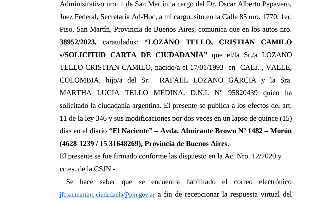 EDICTO JUDICIAL: SOLICITUD DE CARTA DE CIUDADANÍA