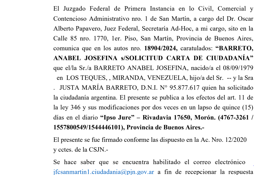 EDICTO JUDICIAL: SOLICITUD CARTA DE CIUDADANÍA