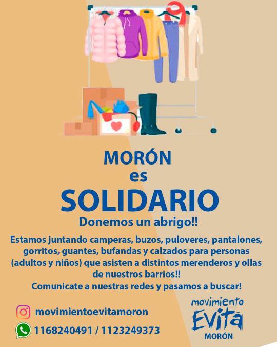 MORÓN ES SOLIDARIO: EL MOVIMIENTO EVITA IMPULSA UNA CAMPAÑA DE ABRIGO PARA QUIENES MÁS LO NECESITAN: » DONEMOS UN ABRIGO»