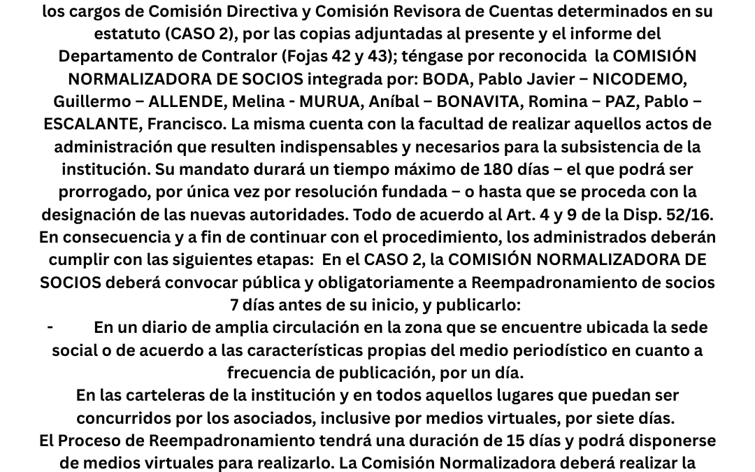 ASOCIACIÓN CIVIL REMA RAMOS MEJÍA  :   CONVOCATORIA REEMPADRONAMIENTO