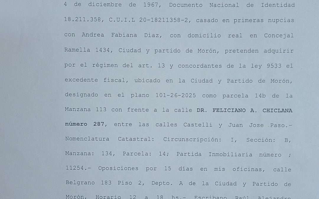 EDICTO JUDICIAL: EXCEDENTE FISCAL