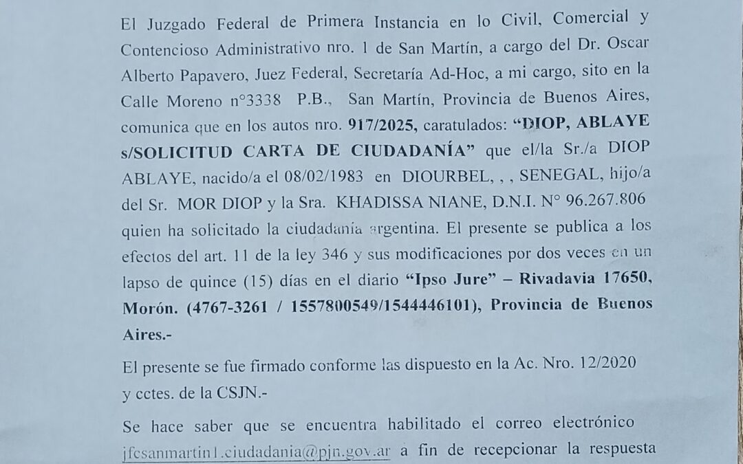 EDICTO JUDICIAL: SOLICITUD DE CIUDADANÍA